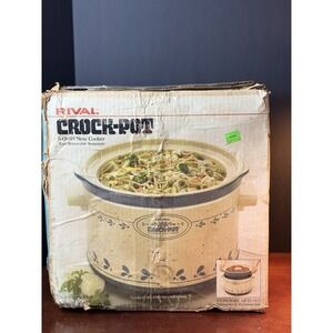 Rival Crock Pot 5 Quart Slow Cooker Model 3355 Blue Flower Design Vintage Used